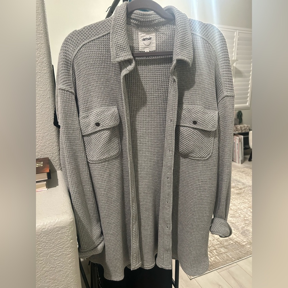 Aerie Light Gray Waffle Knit Top